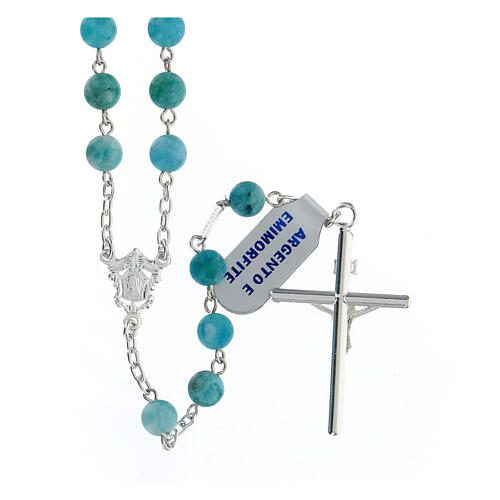 Rosary in 925 silver with 6 mm light blue and white hematite beads 2