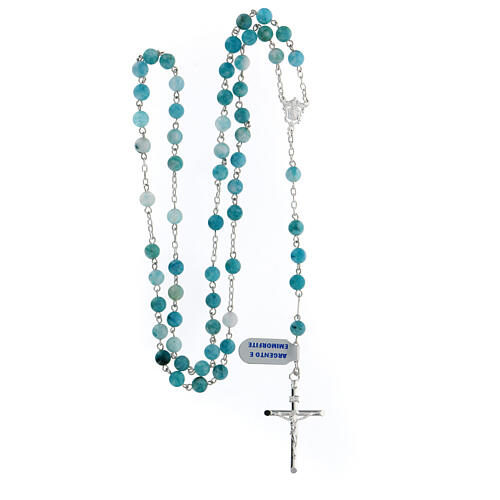 Rosary in 925 silver with 6 mm light blue and white hematite beads 4