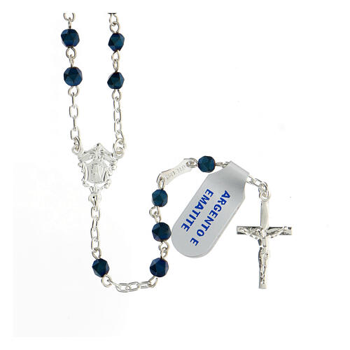 Rosary in 925 silver with 4 mm dark blue hematite beads 1