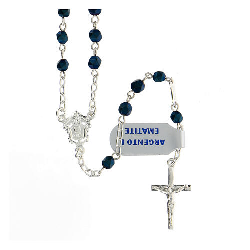 Rosary in 925 silver with 4 mm dark blue hematite beads 2