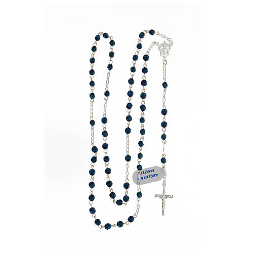 Rosary 925 silver faceted dark blue hematite beads 4 mm 4