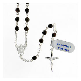 Rosary in 925 silver with 4 mm brown hematite beads