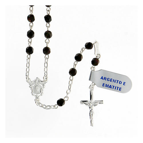 Rosary in 925 silver with 4 mm brown hematite beads 1