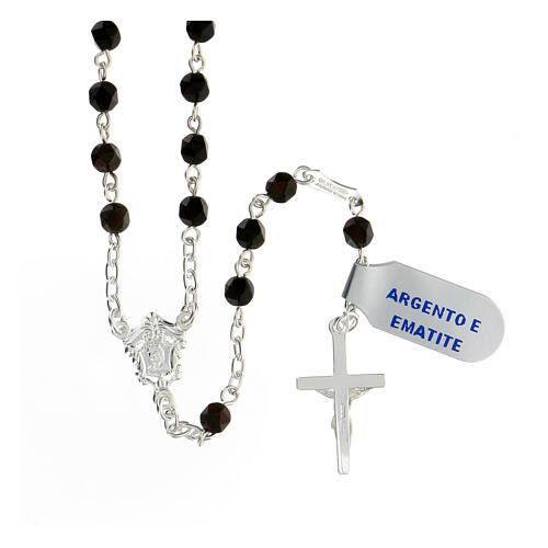 Rosary in 925 silver with 4 mm brown hematite beads 2