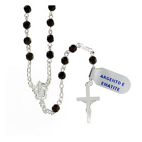 Silver rosary brown multifaceted hematite beads 4mm