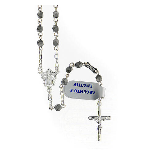 Rosary in 925 silver with 4 mm grey hematite beads 1