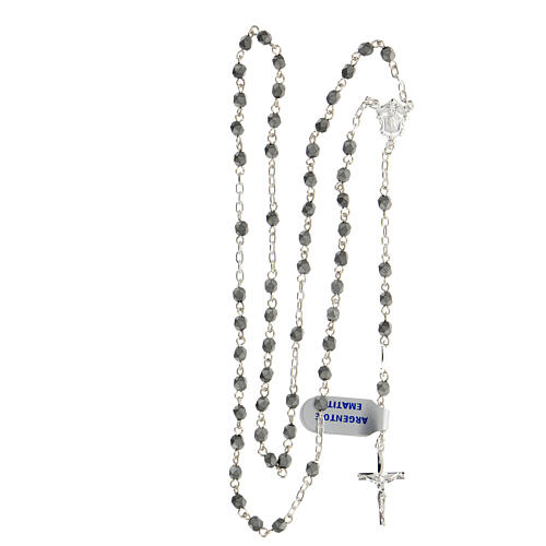 Silver rosary grey multifaceted hematite beads 4mm 4