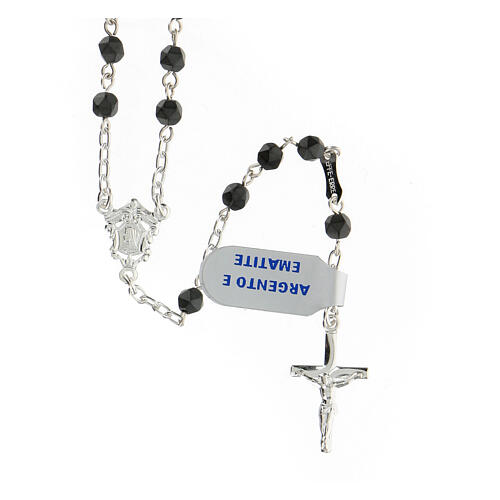 Rosary 4 mm dark grey hematite beads 925 silver crucifix 1