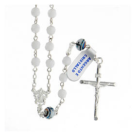 Rosary in white crystal 6 mm pater cross green 925 silver