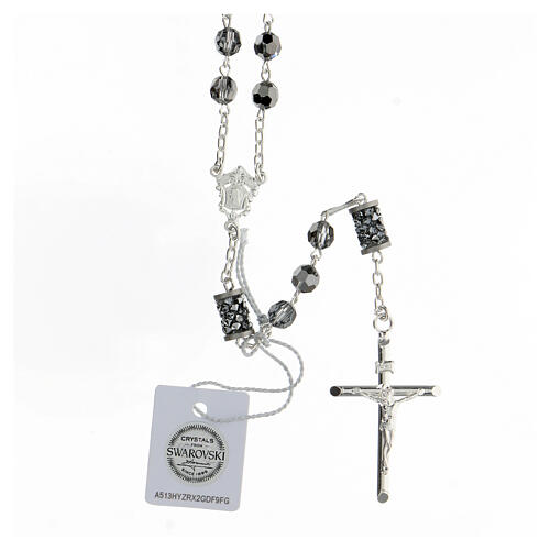 Gray strass rosary pater 925 sterling silver tubular cross boxes 1