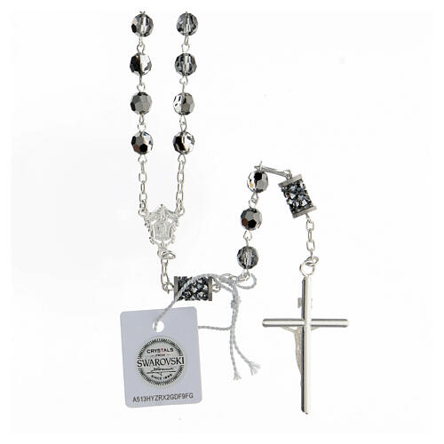 Gray strass rosary pater 925 sterling silver tubular cross boxes 2