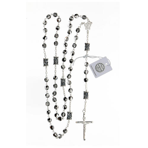Gray strass rosary pater 925 sterling silver tubular cross boxes 4
