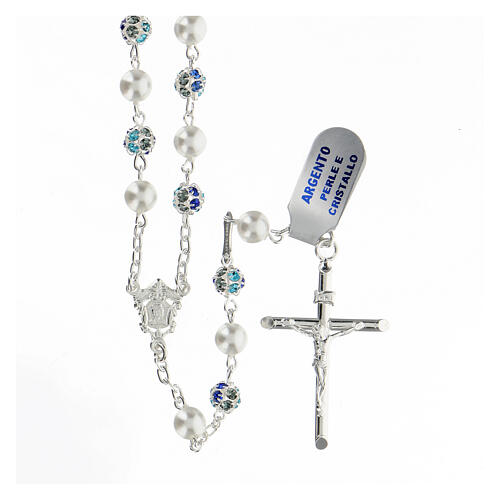Sterling silver rosary blue strassball pearl 6mm beads 1
