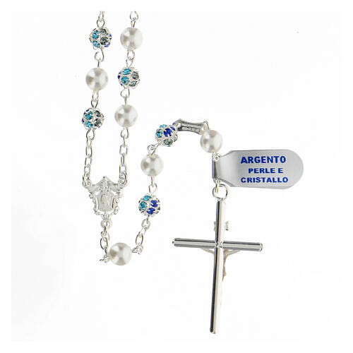 Sterling silver rosary blue strassball pearl 6mm beads 2