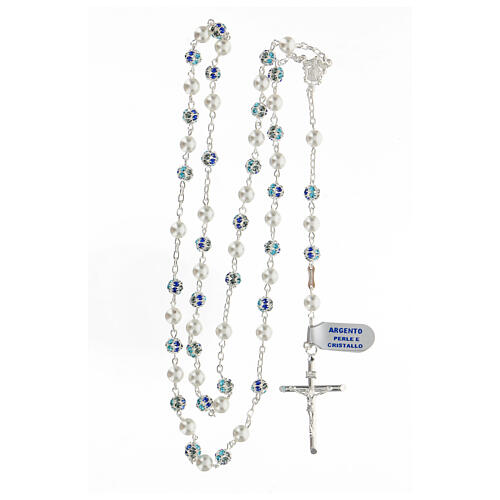 Sterling silver rosary blue strassball pearl 6mm beads 4