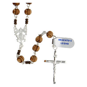 Rosary in 925 silver with 6 mm spotted wood beads