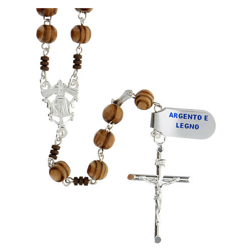 Rosary in 925 silver with 6 mm spotted wood beads 1