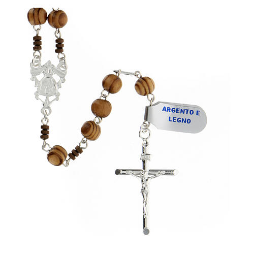 Rosary in 925 silver with 6 mm spotted wood beads 2