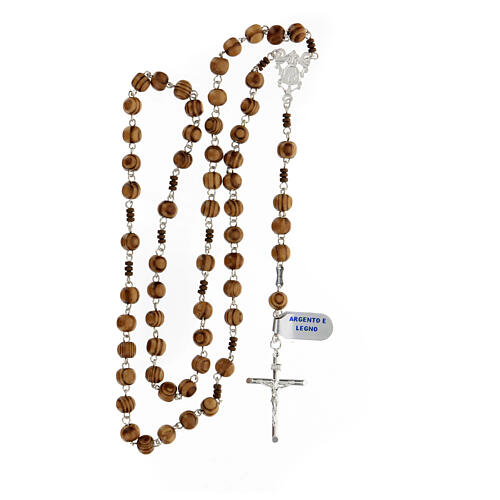 Rosary in 925 silver with 6 mm spotted wood beads 4