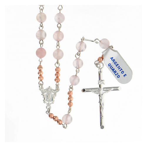 Silver rosary rose quartz 6 mm beads pink hematite 1