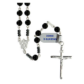 Rosary onyx 6 mm beads pater grey hematite 925 silver
