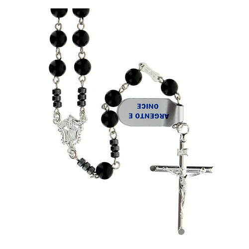 Rosary onyx 6 mm beads pater grey hematite 925 silver 1