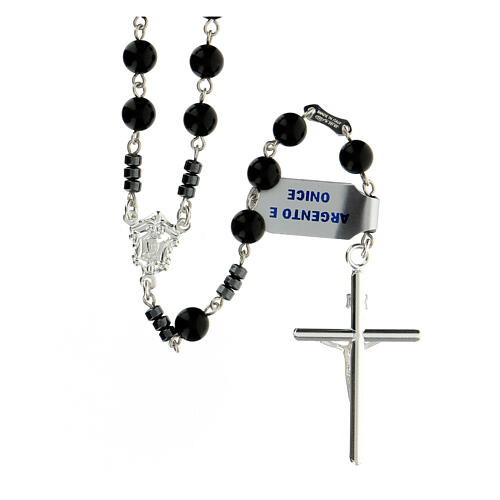 Rosary onyx 6 mm beads pater grey hematite 925 silver 2