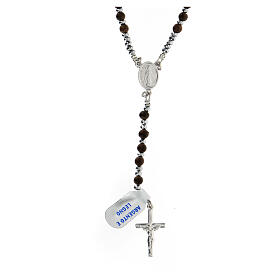 Rosary wood beads 3 mm grey hematite 925 silver Miraculous medal
