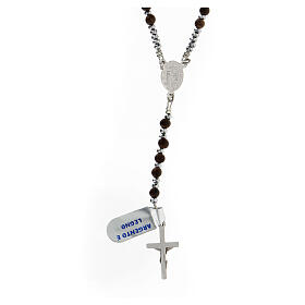 Rosary wood beads 3 mm grey hematite 925 silver Miraculous medal