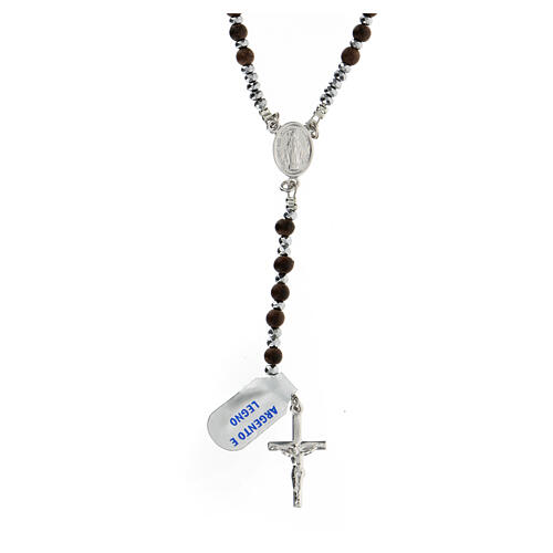 Rosary wood beads 3 mm grey hematite 925 silver Miraculous medal 1