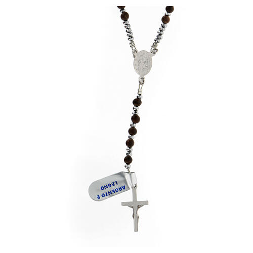 Rosary wood beads 3 mm grey hematite 925 silver Miraculous medal 2