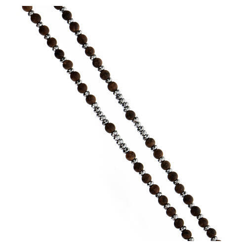 Rosary wood beads 3 mm grey hematite 925 silver Miraculous medal 3