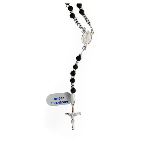 Rosary in 925 silver with 3 mm black beads Miracolous Medal 1