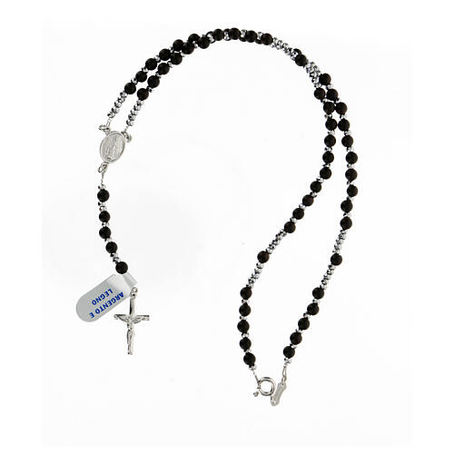 Rosary in 925 silver with 3 mm black beads Miracolous Medal 4
