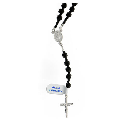 Glass rosary 5 mm black opaque beads Miraculous Mary medal 925 silver 1