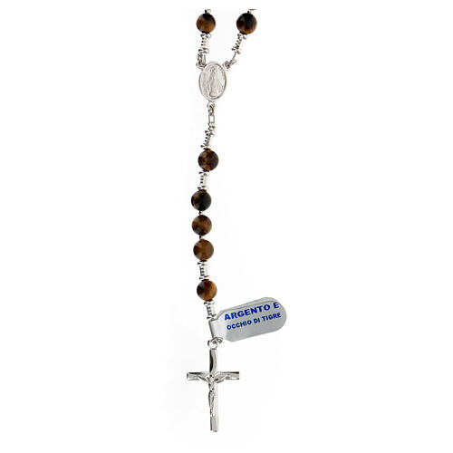 Rosary Miraculous Mary medal tiger eye beads 6 mm 925 silver 1