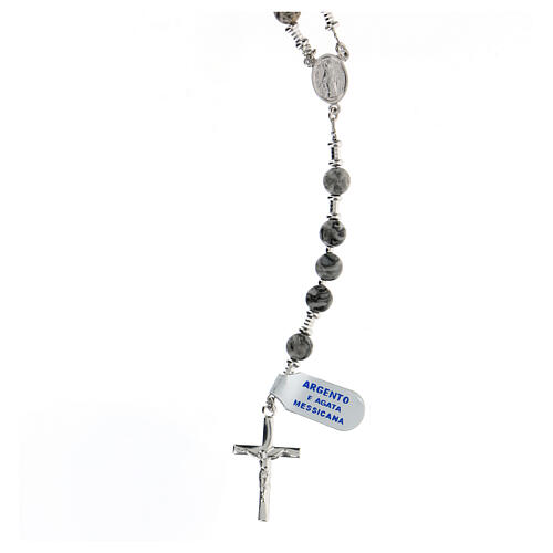 Różaniec ze srebra 925, koraliki agat meksykański 6mm 1