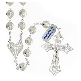 Rosary in 925 silver filigree with heart and cross 5.6 cm