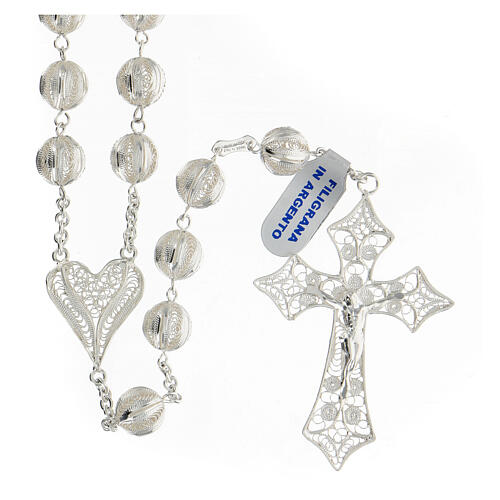 Rosary in 925 silver filigree with heart and cross 5.6 cm 1