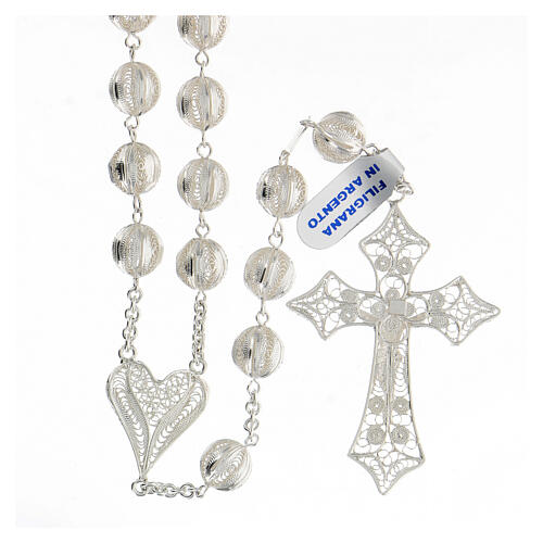 Rosary in 925 silver filigree with heart and cross 5.6 cm 2