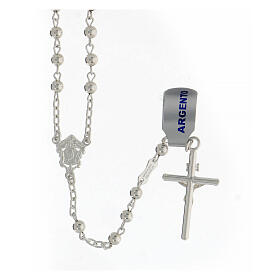Rosary in 925 silver with smooth beads tubular cross