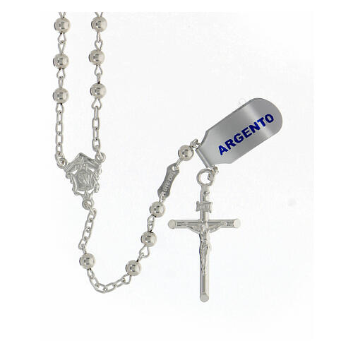 Rosary in 925 silver with smooth beads tubular cross 1