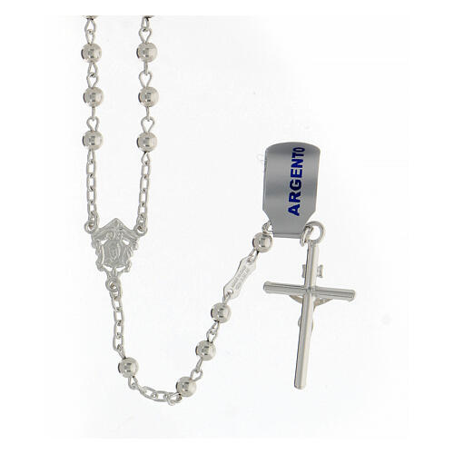 Rosary in 925 silver with smooth beads tubular cross 2