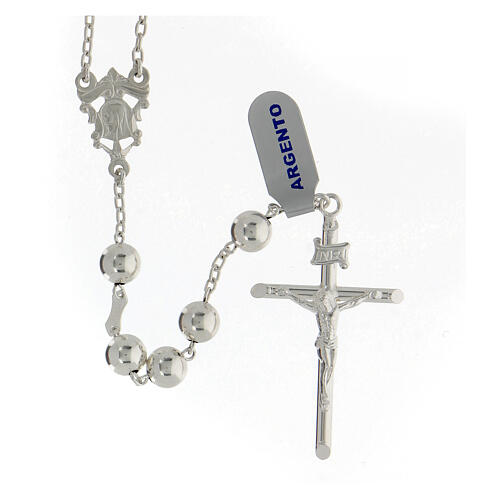 Sterling silver rosary 8 mm beads tubular cross crucifix 1