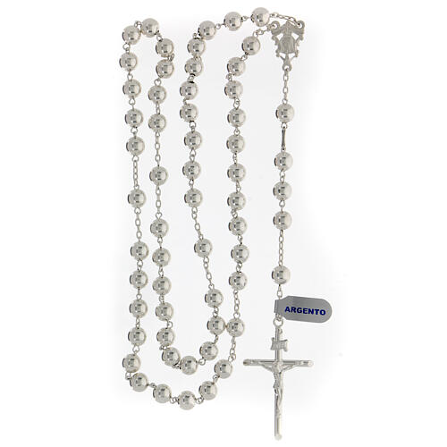 Sterling silver rosary 8 mm beads tubular cross crucifix 4