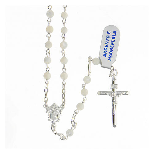 Rosary with spherical beads in mother of pearl 4 mm 925 silver 1