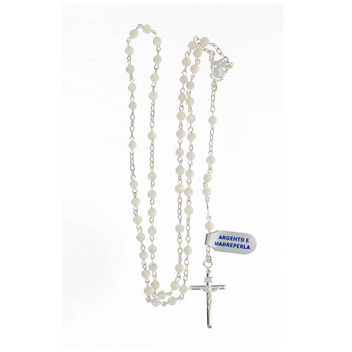 Rosary with spherical beads in mother of pearl 4 mm 925 silver 4