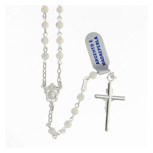 Rosary sphere beads 4 mm mother of pearl crucifix 925 silver 2