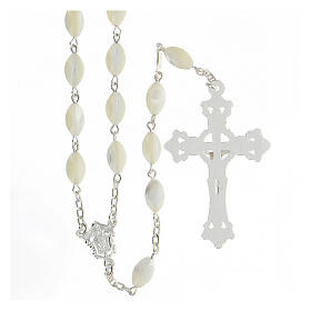 Rosary 925 silver mother of pearl beads 6x9 mm ornate cross