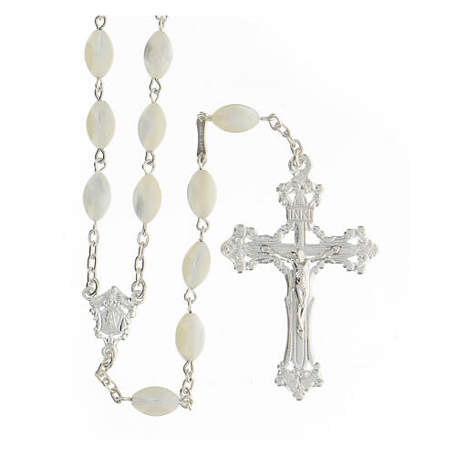 Rosary 925 silver mother of pearl beads 6x9 mm ornate cross 1